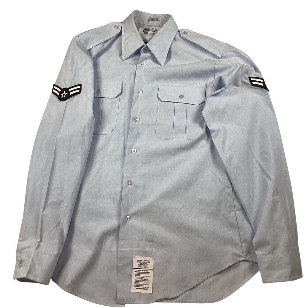 Defense Logistics Agency US AirForce Shirt 16.5 x 36 Light Blue Long Sleeve Rank